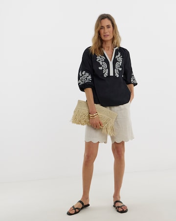 Embroidered Cotton Poplin Tunic Top