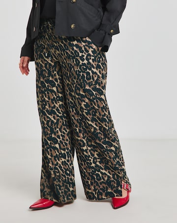 Simply Be Leopard Print Drawcord Wide Leg Trouser