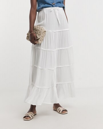 White Crinkle Tiered Maxi Skirt
