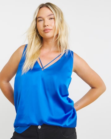 Bright Blue Sleeveless Criss Cross Satin Cami
