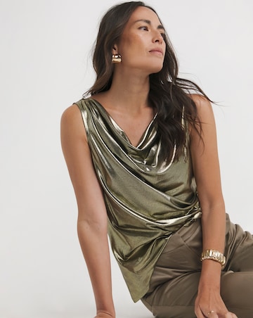 Gold Cowl Neck Foiled Top