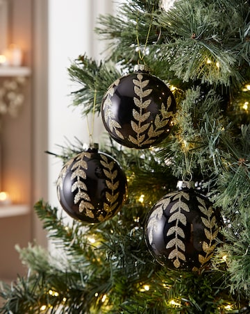 6 Black & Gold Leaf Baubles