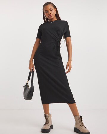 Simply Be Black Ruched Front Waffle Midi Dress