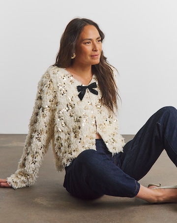 Joanna Hope Faux Fur Sequin Jacket