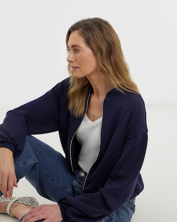 Navy Zip Through Bomber Jacket