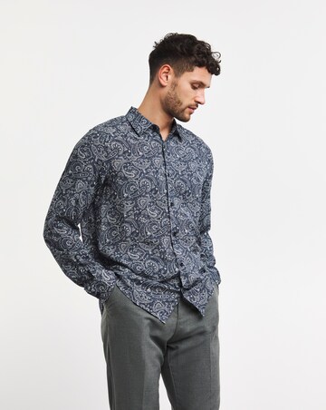 Long Sleeve Navy Paisley Print Shirt