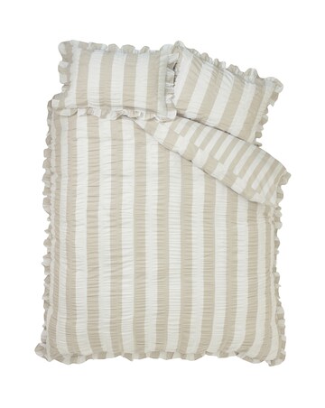 Catherine Lansfield Seersucker Frill Stripe Duvet Cover Set