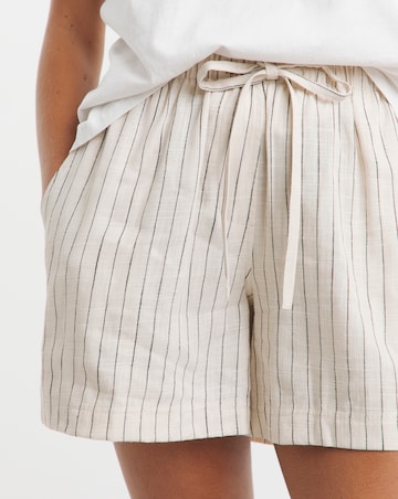 Simply Be Neutral Striped Tie Waist Linen Mix Shorts