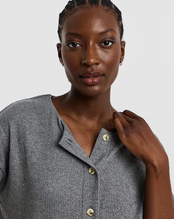 Figleaves Supersoft Rib Knit Button Lounge Set Charcoal