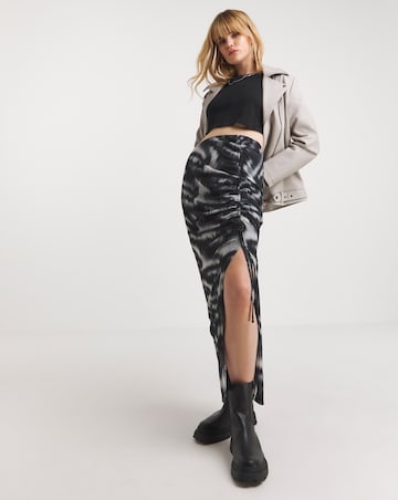 Tie Dye Ruched Mesh Overlay Maxi Skirt