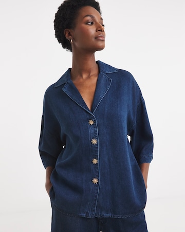 Blue Lyocell Denim Short Sleeve Shirt