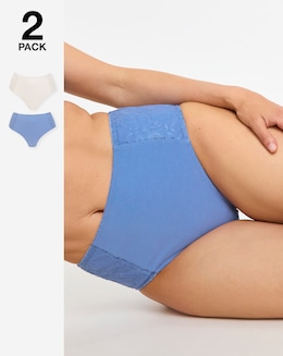 Pretty Secrets (2 Pack) New Sarah Cotton Full Fit Knickers Blue/Cream