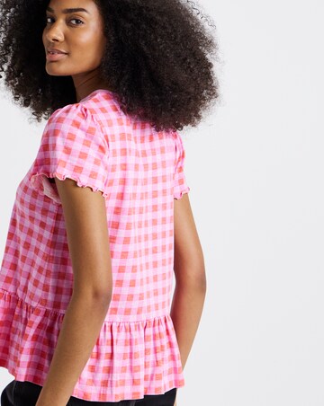 Pink and Red Ruffle Sleeve Peplum Tee