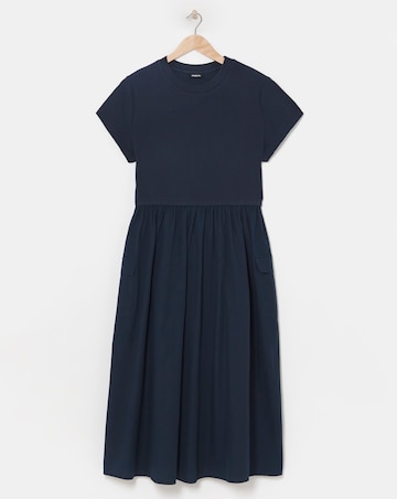 Simply Be Navy Jersey Poplin Mix Sundress With Pockets