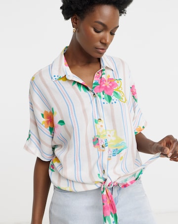 Linen Mix Tie Front Shirt