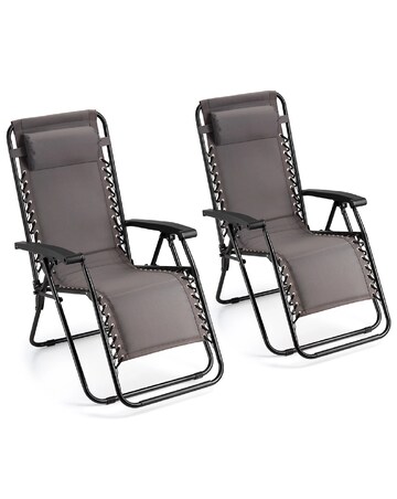 VonHaus Verona Grey Padded Zero Gravity Reclining Garden Chairs - Set of 2