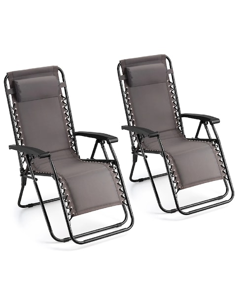 VonHaus Verona Grey Padded Zero Gravity Reclining Garden Chairs - Set of 2