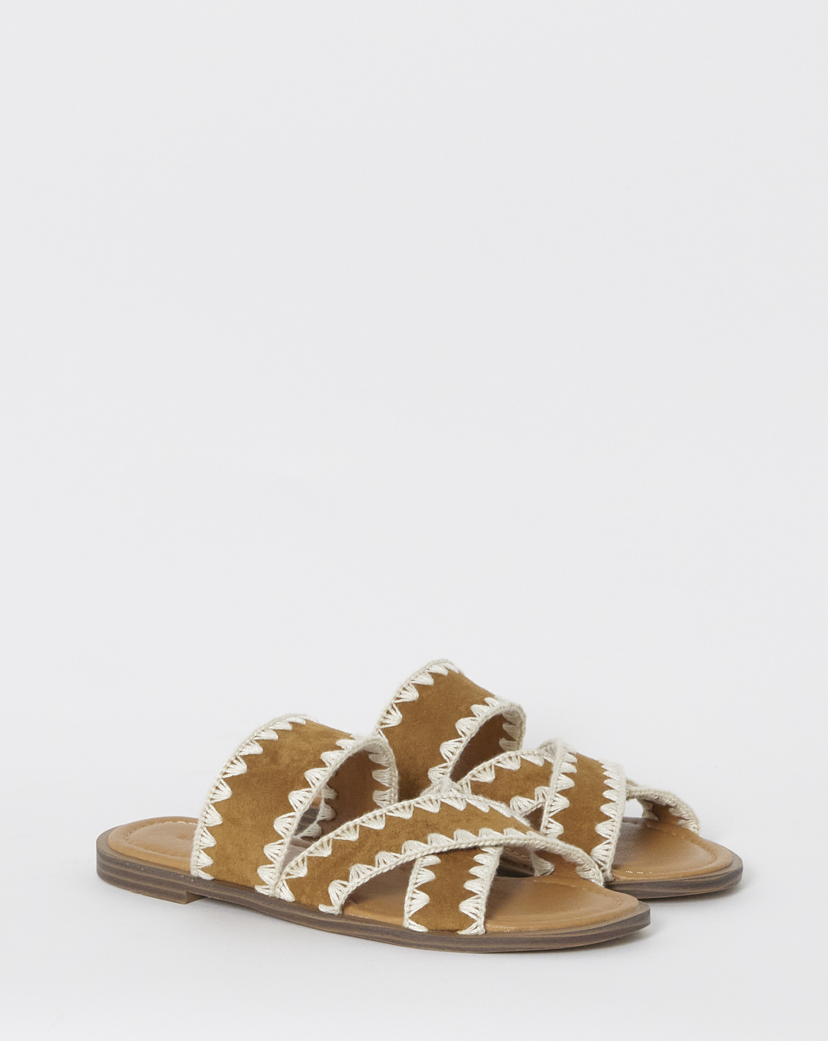 Maude Whipstitch Crossover Flat Sandals - Extra Wide Fit (EEE)
