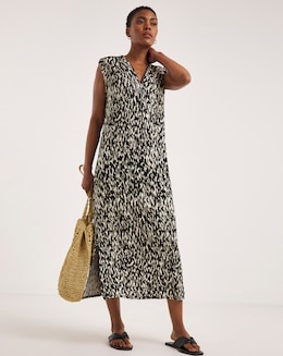 Viscose Elastane Midi T-Shirt Dress With Zip V-Neck