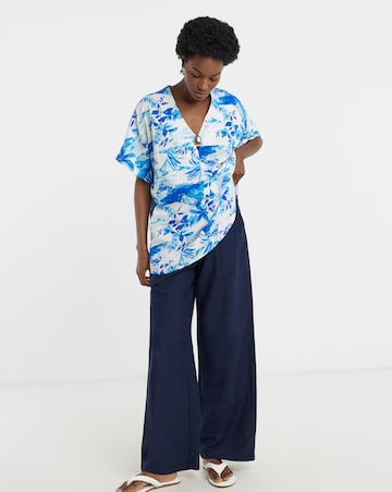 Printed Linen Mix Metal Trim Tunic Top