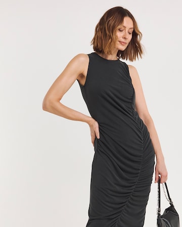 Sleeveless Jersey Ruched Midi Dress