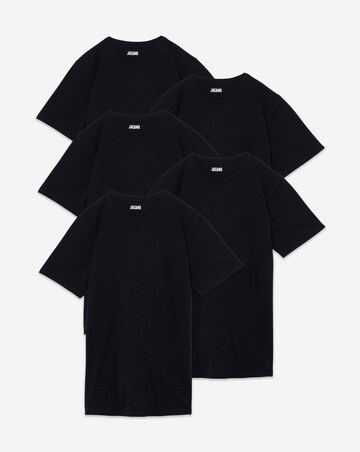 5 Pack Black Crew Neck T-Shirts Long