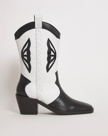 Dolly Leather Wing Detail Western Cowboy Boots - Wide Fit (E) & Standard Calf