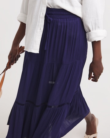 Indigo Crinkle Midi Skirt