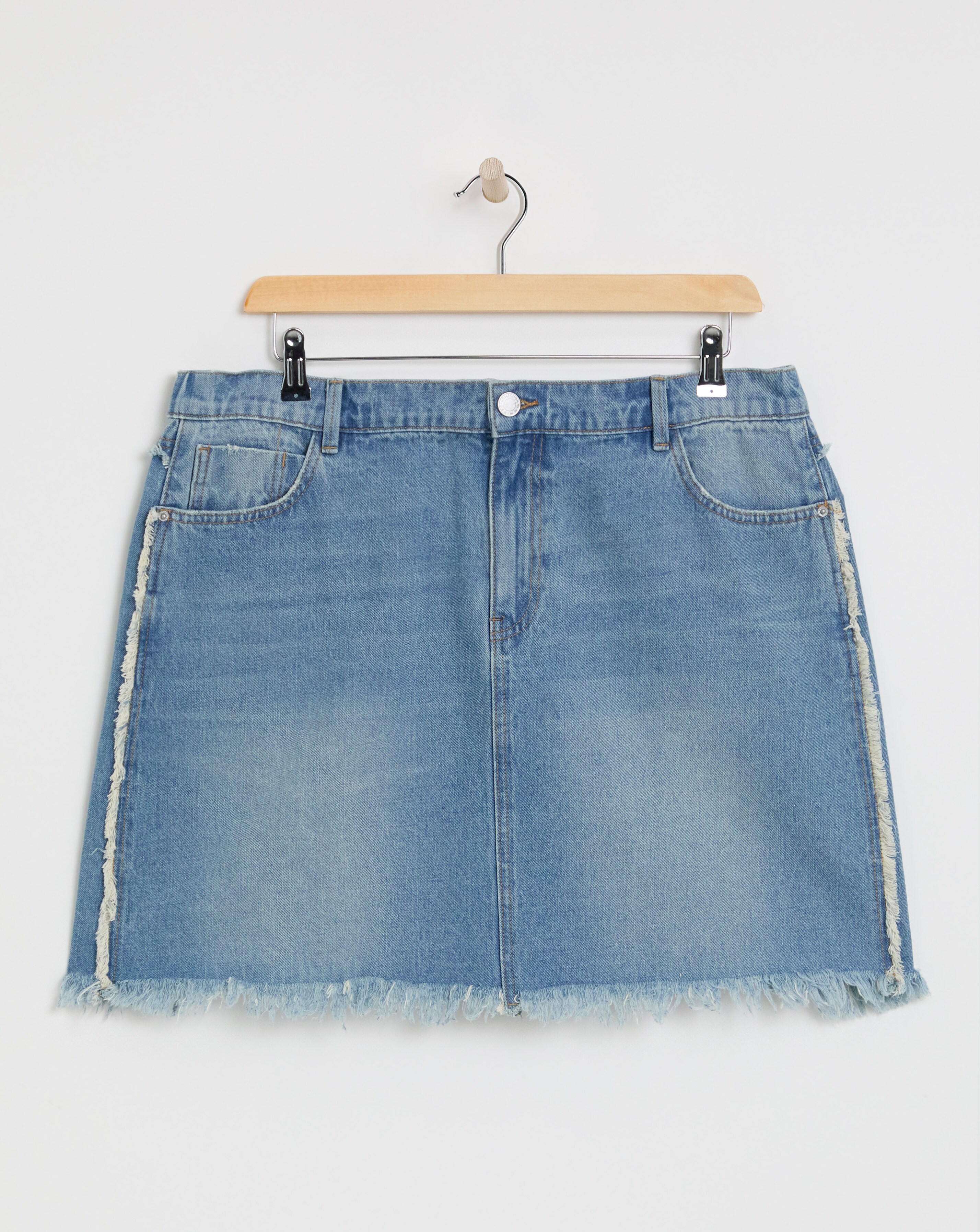 Simply Be Light Wash Frayed Hem Denim Mini Skirt | Ambrose Wilson