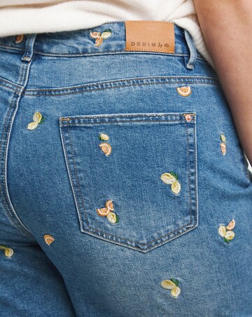 Mid Blue Fruit Embroidered Denim Bermuda Short