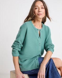 Teal Boxy Crew Neck Cardigan
