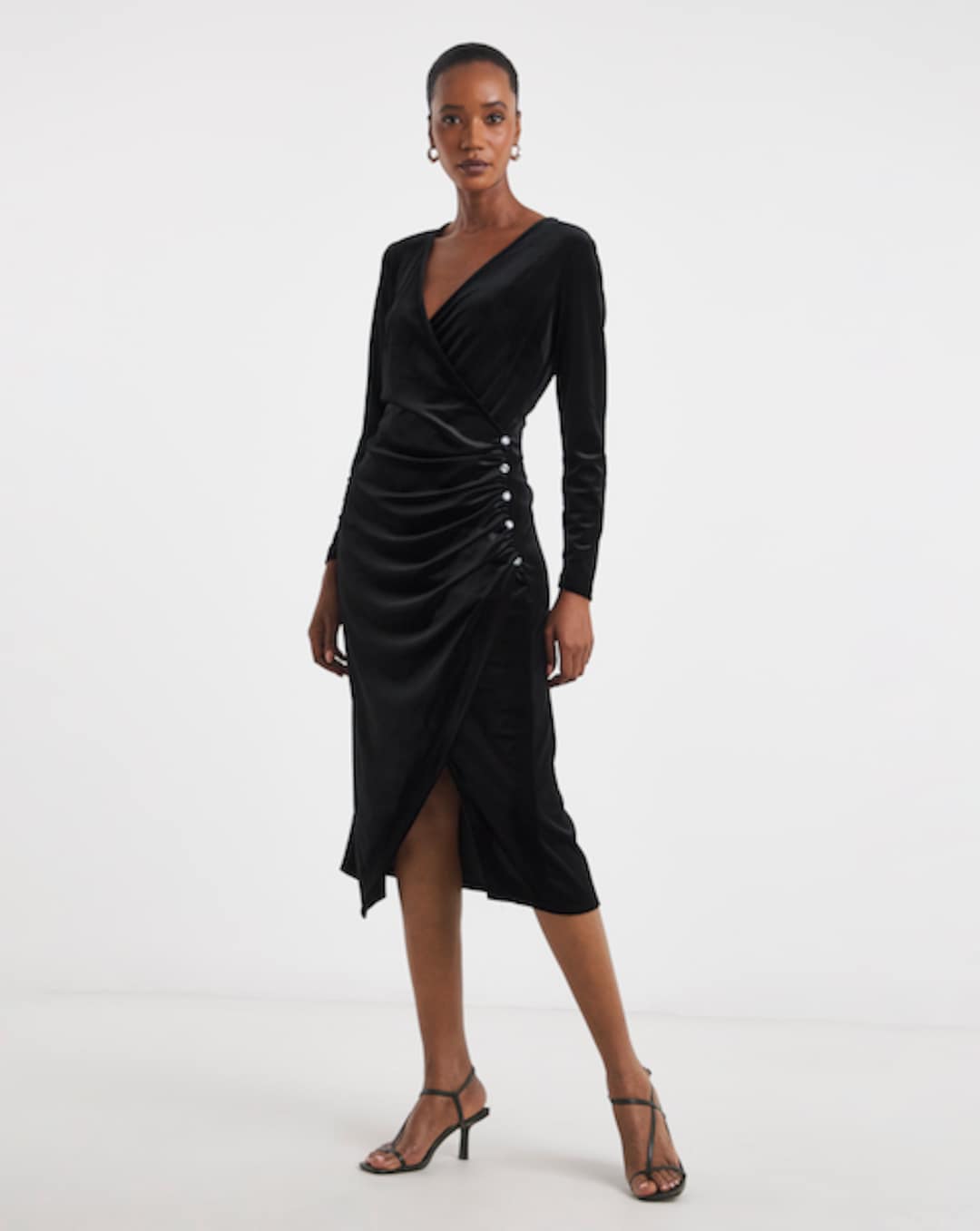 Joanna Hope Black Angel Sleeve Stretch Lace Midi Dress | Ambrose Wilson