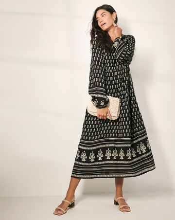 Border Print Batwing Smock Maxi Dress
