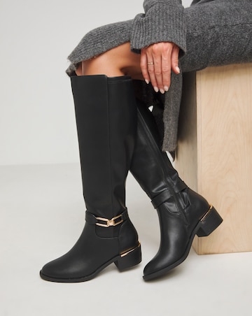Heavenly Soles Ledger Knee Boots With Trim - Extra Wide Fit (EEE) & Curvy Calf