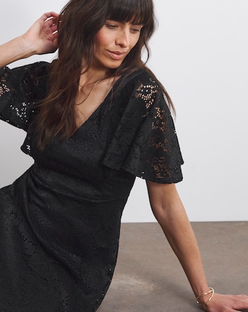 Joanna Hope Black Angel Sleeve Stretch Lace Midi Dress