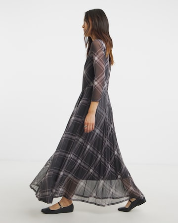 Mesh Pleated Ballet Slash Neck Dress