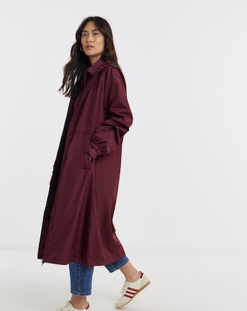 Burgundy Longline Lightweight Hooded Raincoat