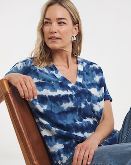 Woven Front V Neck Longline Top