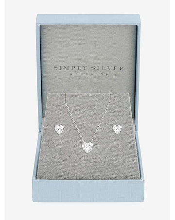 Simply Silver Sterling Silver 925 Cubic Zirconia Besel Heart Set