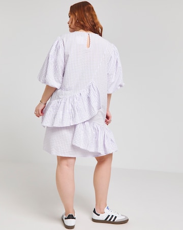 Native Youth Lilac Gingham Asymmetric Ruffle Detail Mini Dress