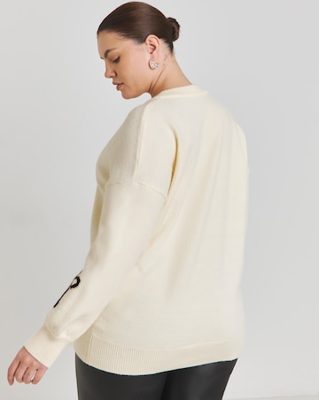 Simply Be Cream Bow Sleeve V Neck Longline Jumper