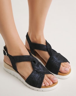 Beau Leather Crossover Sandal - Wide Fit (E)
