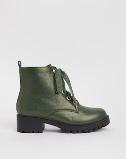 Joe Browns Green Chunky Lace Up Boot- Wide Fit (E)