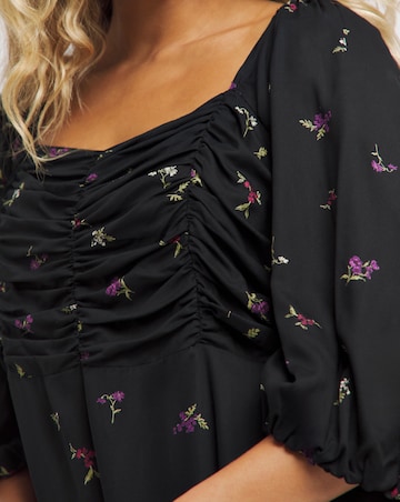 Black Ditsy Square Neck Blouse