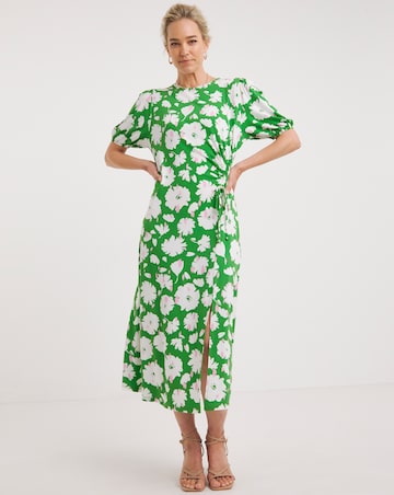 Runched Side and Sleeve Midi Dress