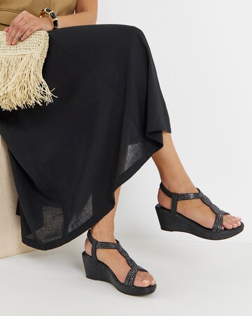 Aziz Sparkly T Bar Wedged Sandals - Extra Wide Fit (EEE)