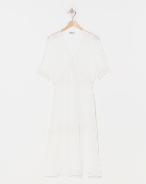 Ivory Sheer Longline Short Sleeved Kimono