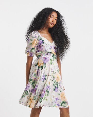 Flounce London Crepe Satin Floral Mini Dress