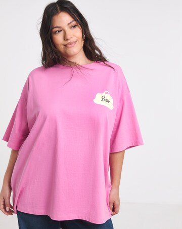 Pink Shelf Care Embroidered Oversized Graphic T-Shirt