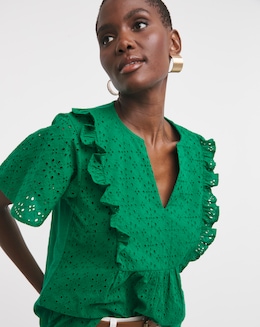 Pure Cotton Broderie Frill Jersey Back Top
